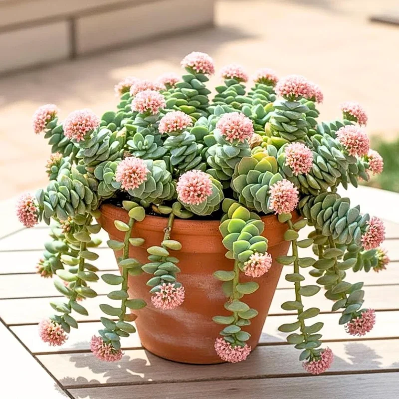 Crassula Succulent Live Plant – Trailing Indoor Plant with Pink Flower – 2 inch pot - Image 1