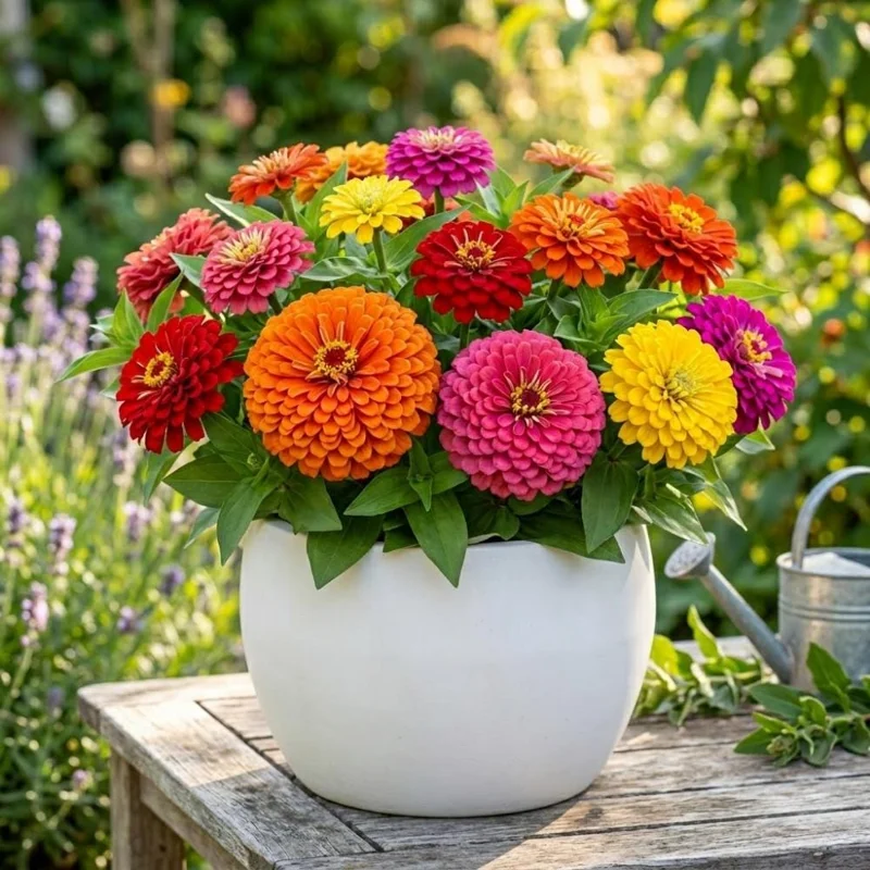 Mix Zinnia Live Plant – Colorful Flowers, 8-12 Inches Tall, Outdoor - Image 1