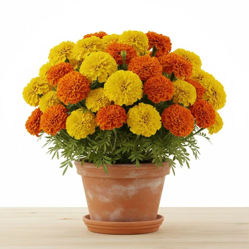 Orange Yellow Marigold Live Plant - 3 Pack, 5-8 Inch Tall Potted Flowers Orange Yellow Marigold Live Plant - 3 Pack, 5-8 Inch Tall Potted Flowers - Image 1