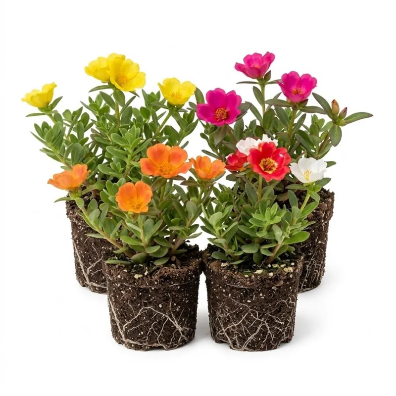 Portulaca Live Plants, Set of 4, Moss Rose, 4-6 Inch Tall, Colorful Succulent Flower, Outdoor Ground Cover - Image 1