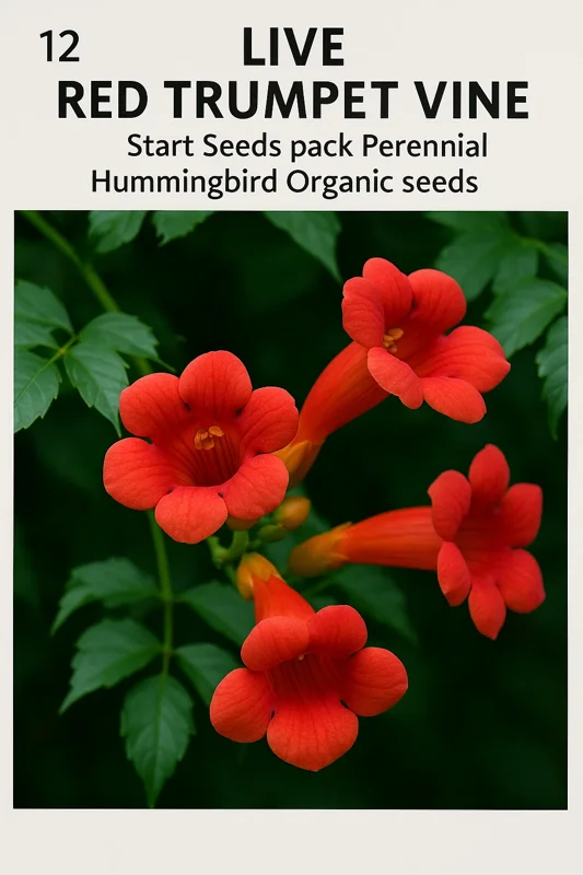 Red Trumpet Vine Seeds - 12 Pack Perennial Organic, Attracts Hummingbirds, Climbing Red Trumpet Vine Seeds - 12 Pack Perennial Organic, Attracts Hummingbirds, Climbing - Image 1
