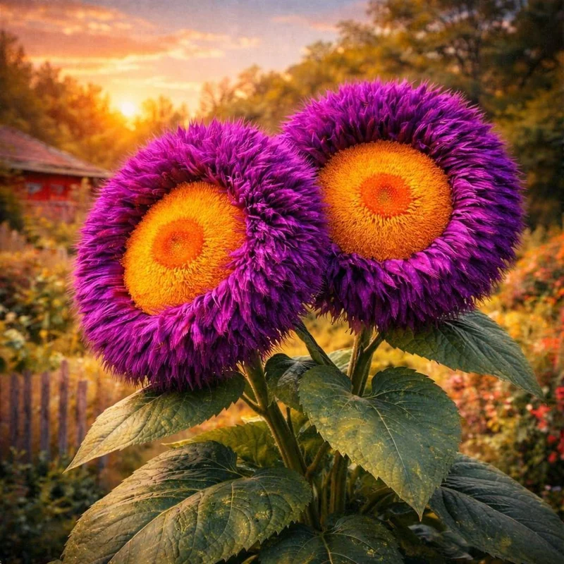 50 Teddy Bear Sunflower Seeds - Yellow & Purple, High Germination, Ornamental - Image 2