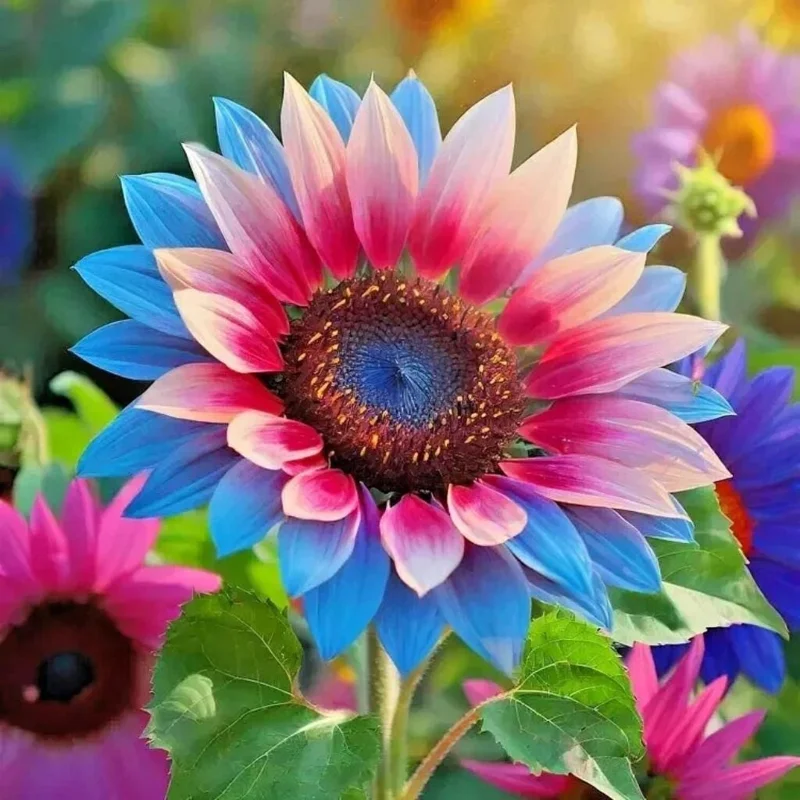 50 Twin-Blossom Blue Over Pink Sunflower Seeds - Rare Heirloom Variety, Unique Garden Flower - Image 1