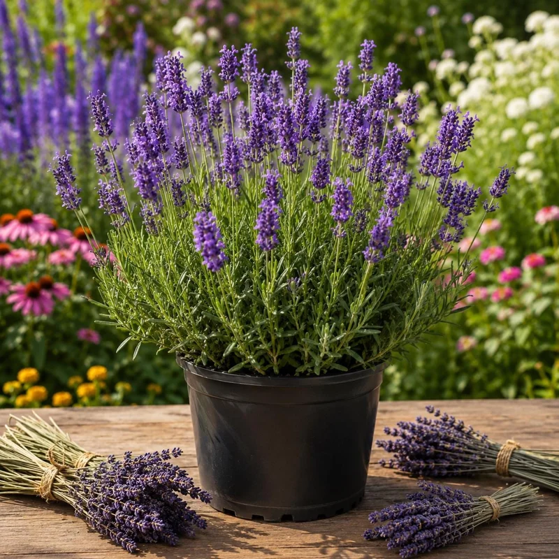 English Lavender Live Plant, Lavandula Angustifolia, 3-5 Inch Tall, 3 Inch Pot, Purple Blooms, Fragrant Herb, Outdoor Plant - Image 1